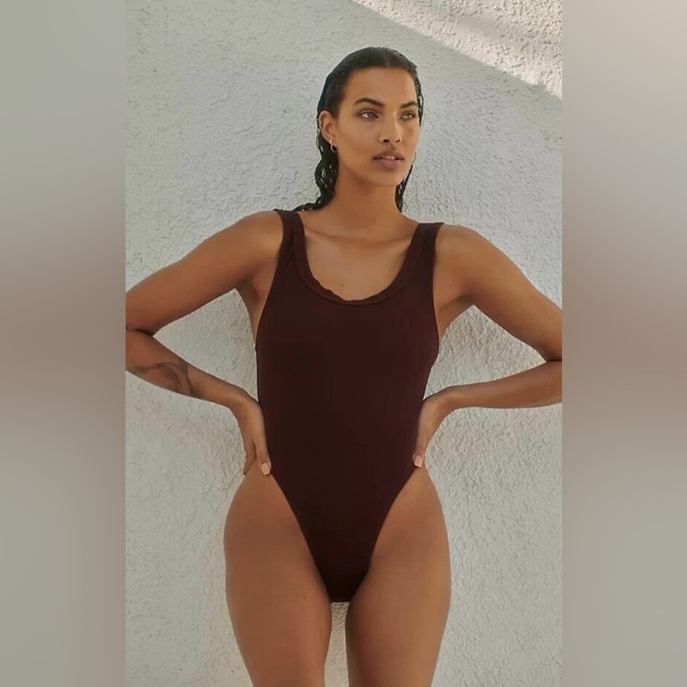 FREE PEOPLE - Gnash Swim Chocolate Towelling One-Piece Swimsuit | FREE PEOPLE